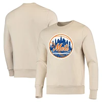 Men's Majestic Threads Oatmeal New York Mets Fleece Pullover Sweatshirt