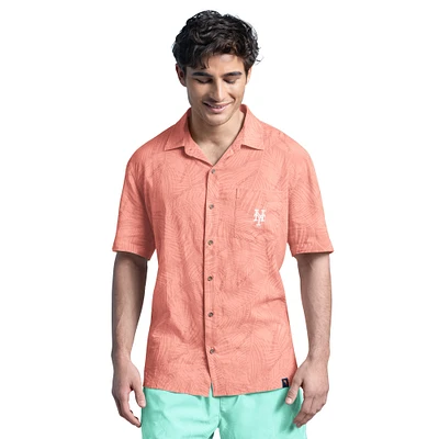 Chemise boutonnée en lin corail Margaritaville pour homme, motif New York Mets