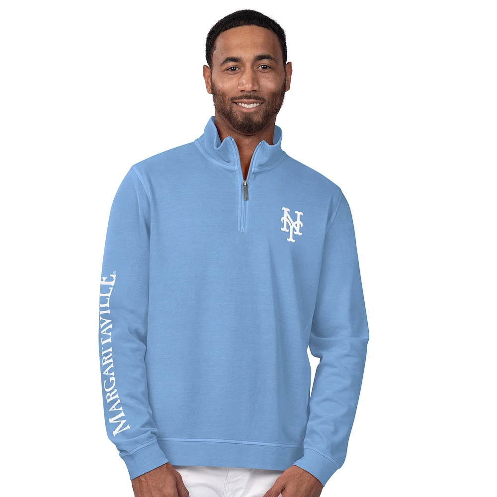 Men's Margaritaville Light Blue New York Mets First Pitch Quarter-Zip Pullover Top