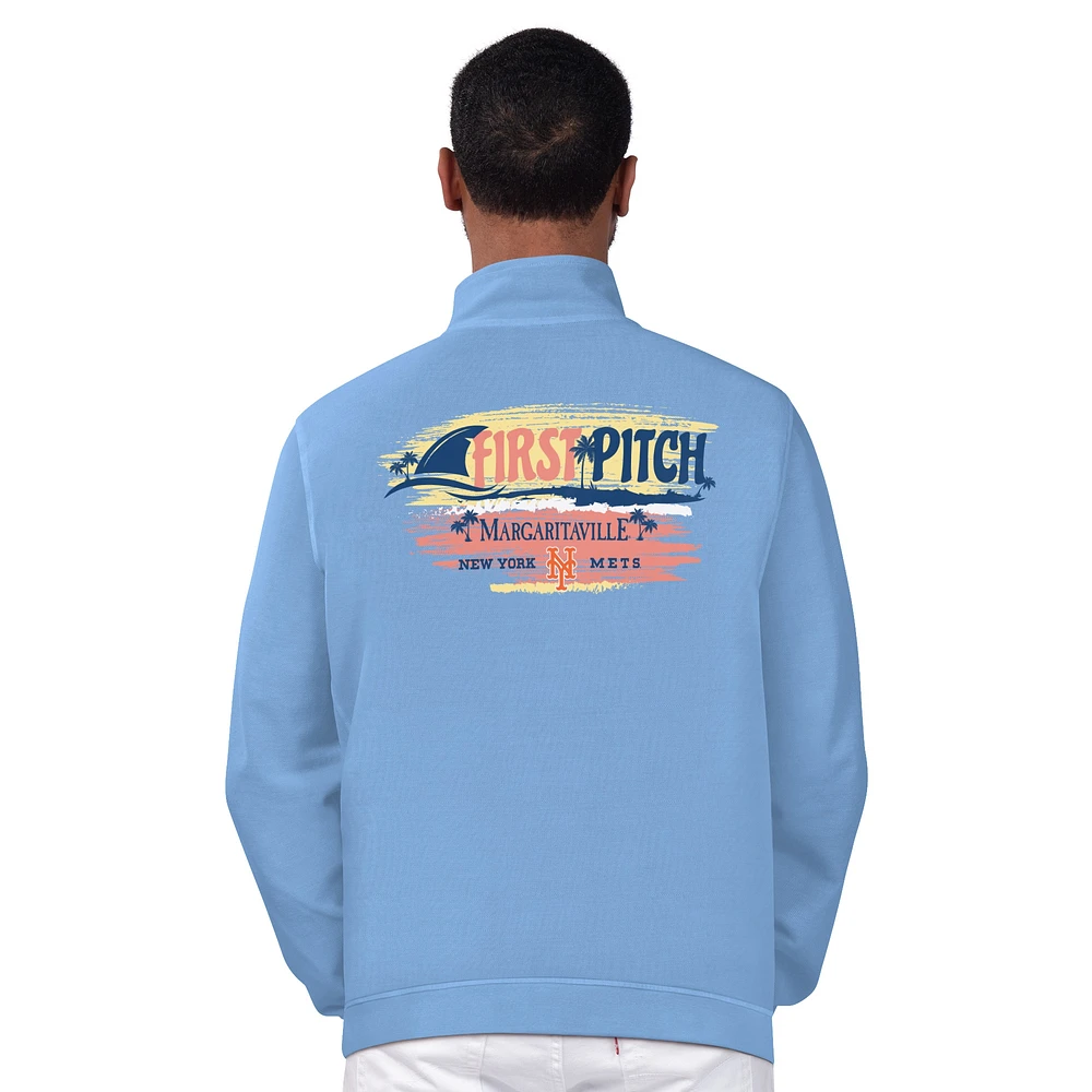 Men's Margaritaville Light Blue New York Mets First Pitch Quarter-Zip Pullover Top