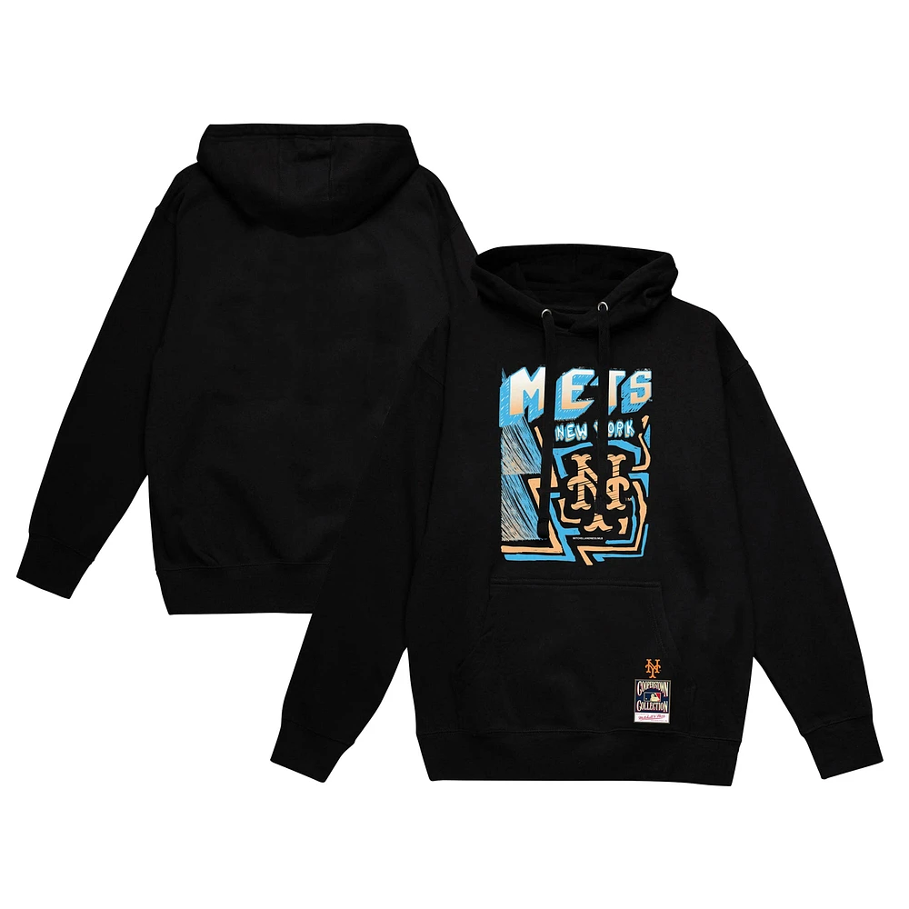 Men's Mitchell & Ness Black New York Mets Sidewalk Sketch Pullover Hoodie