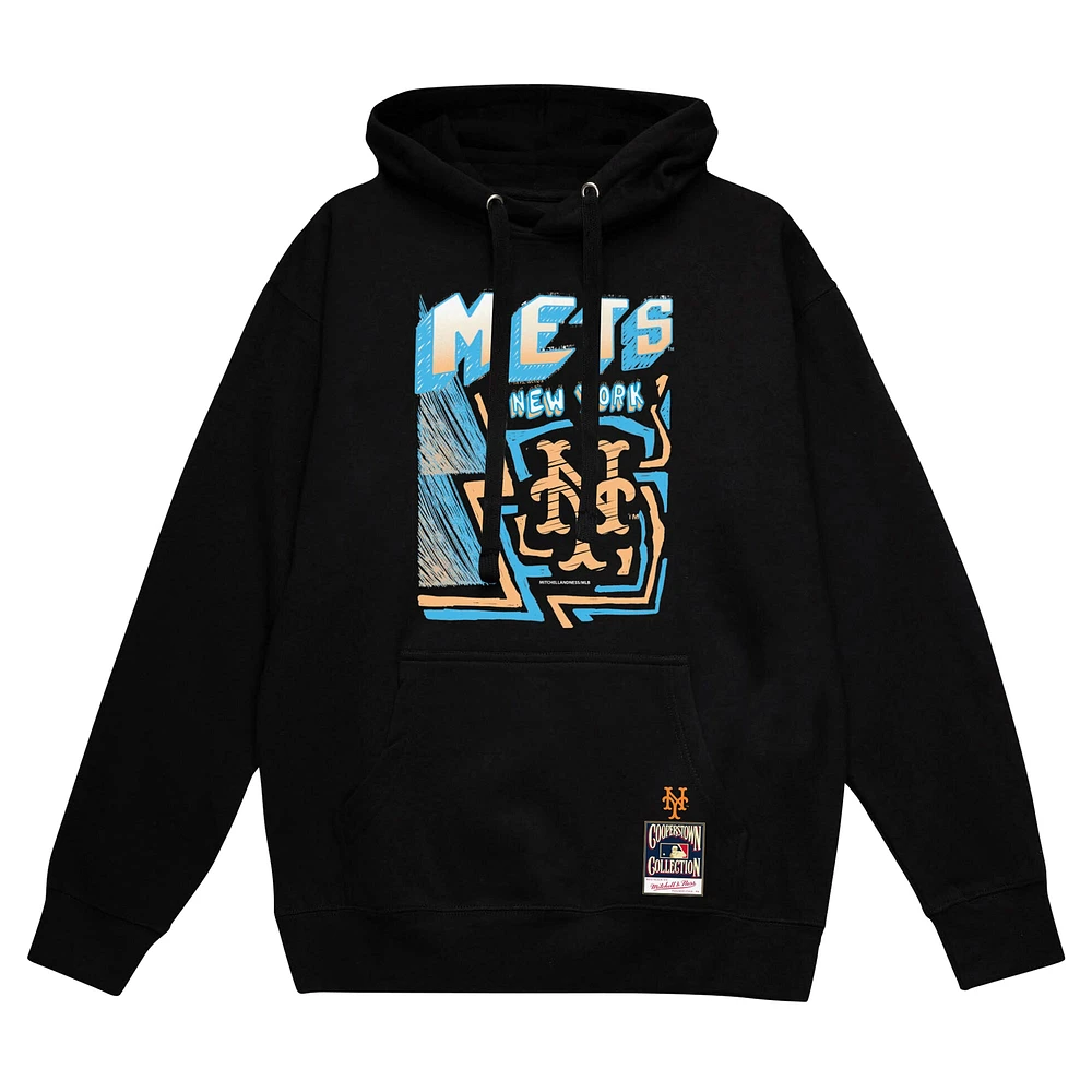 Men's Mitchell & Ness Black New York Mets Sidewalk Sketch Pullover Hoodie