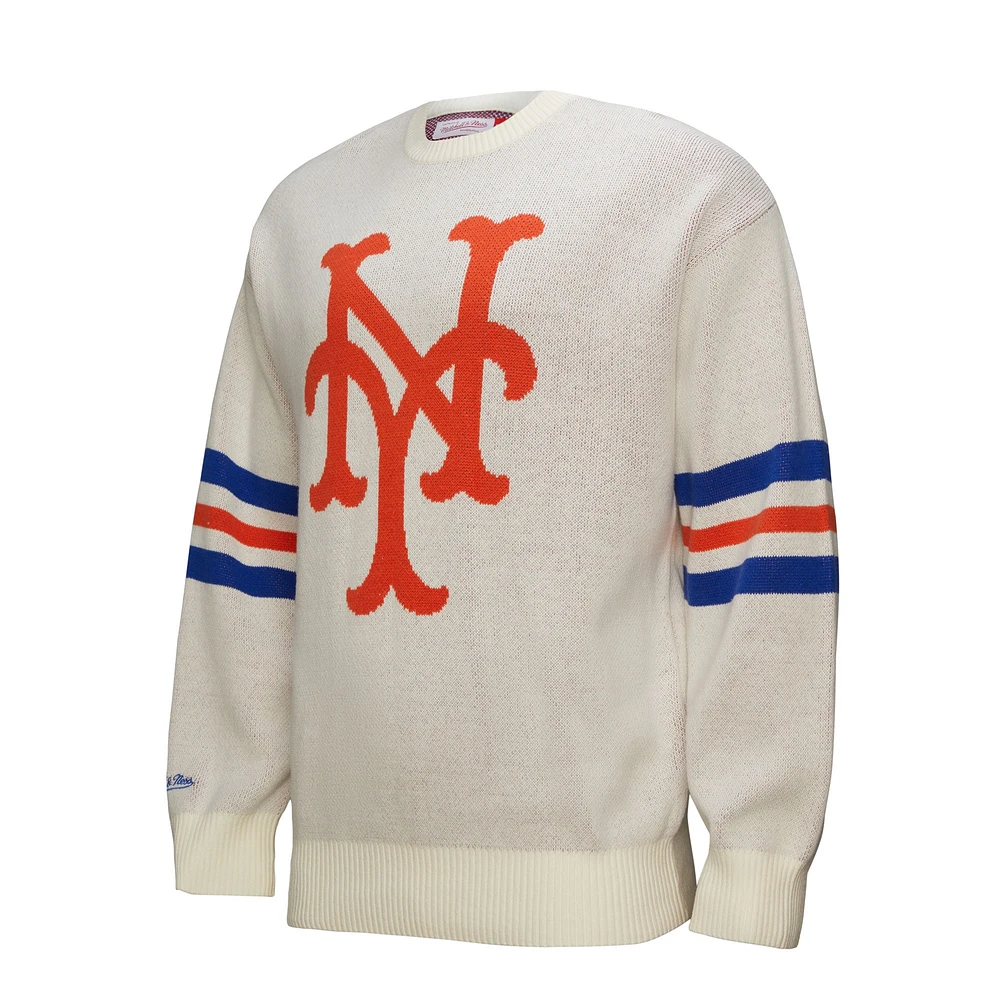 Men's Mitchell & Ness Cream New York Mets Retro Pullover Sweater