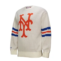 Men's Mitchell & Ness Cream New York Mets Retro Pullover Sweater