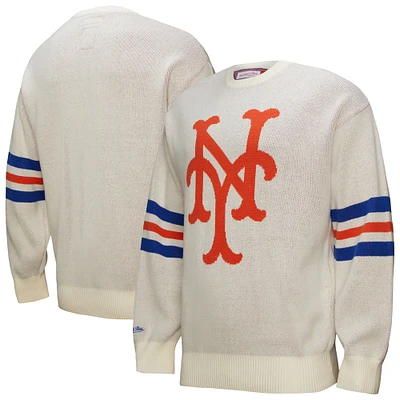 Men's Mitchell & Ness Cream New York Mets Retro Pullover Sweater