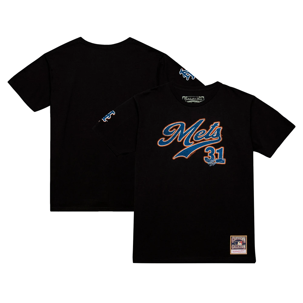 Mitchell & Ness Mike Piazza T-shirt joueur noir de la collection New York Mets Cooperstown pour hommes