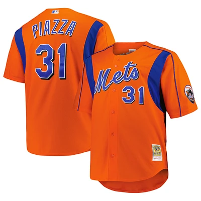 Men's Mitchell & Ness Mike Piazza Orange New York Mets Big Tall Cooperstown Collection Mesh Batting Practice Jersey