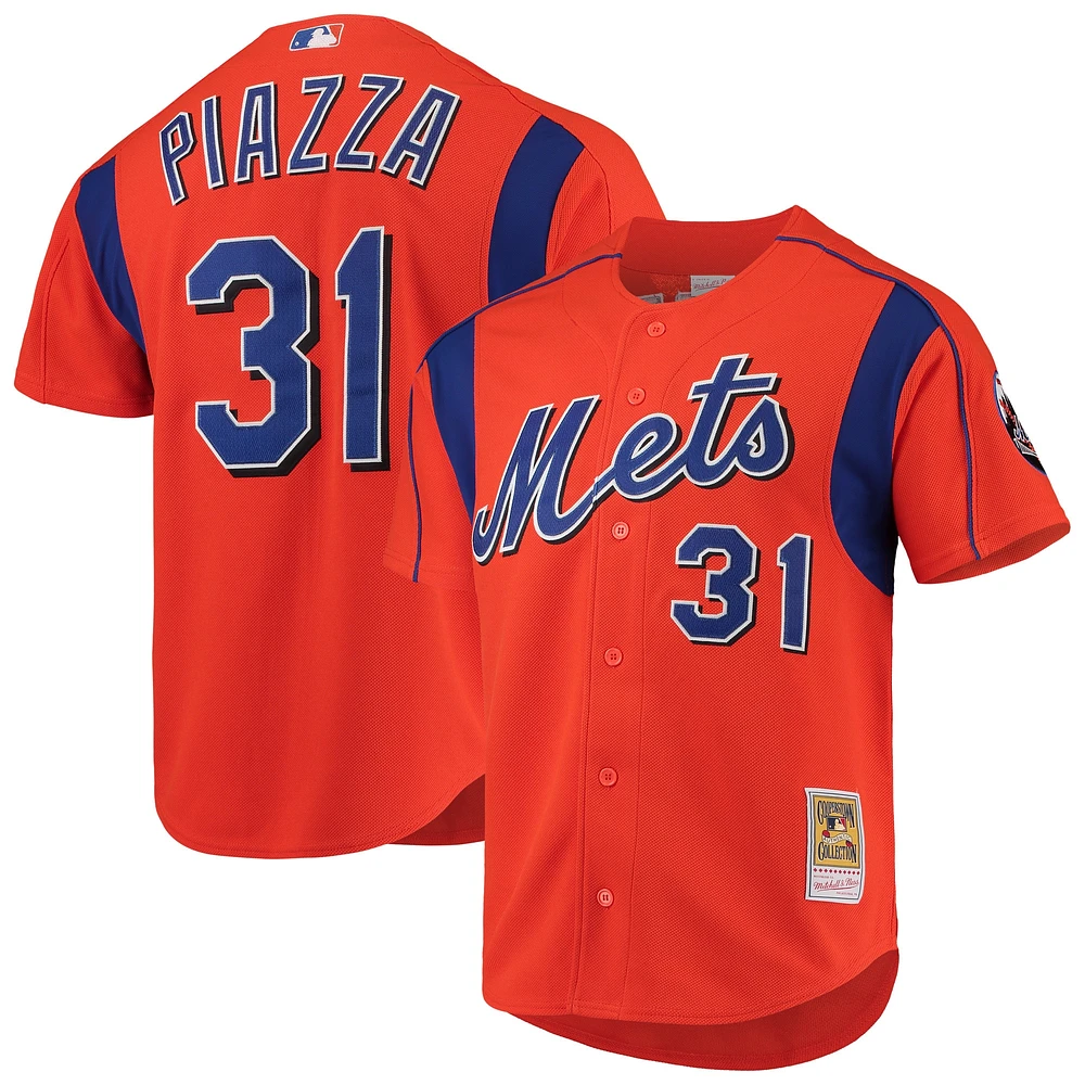 Mitchell & Ness pour homme Mike Piazza Orange New York Mets Cooperstown Collection Maillot boutonné d'entraînement au bâton en maille