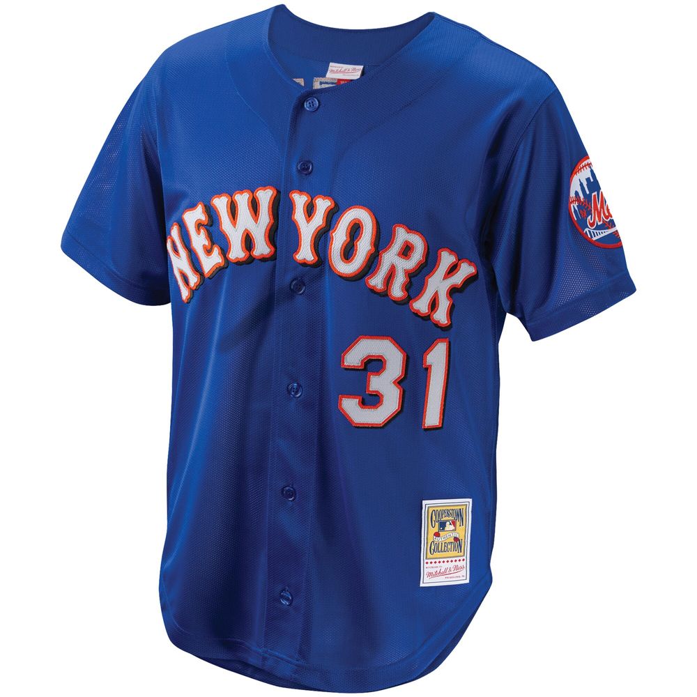 Men's Mitchell & Ness Mike Piazza Royal New York Mets Cooperstown Collection Mesh Batting Practice Button-Up Jersey