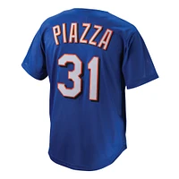 Maillot d'entraînement au bâton boutonné en maille pour homme Mitchell & Ness Mike Piazza Royal New York Mets Cooperstown Collection