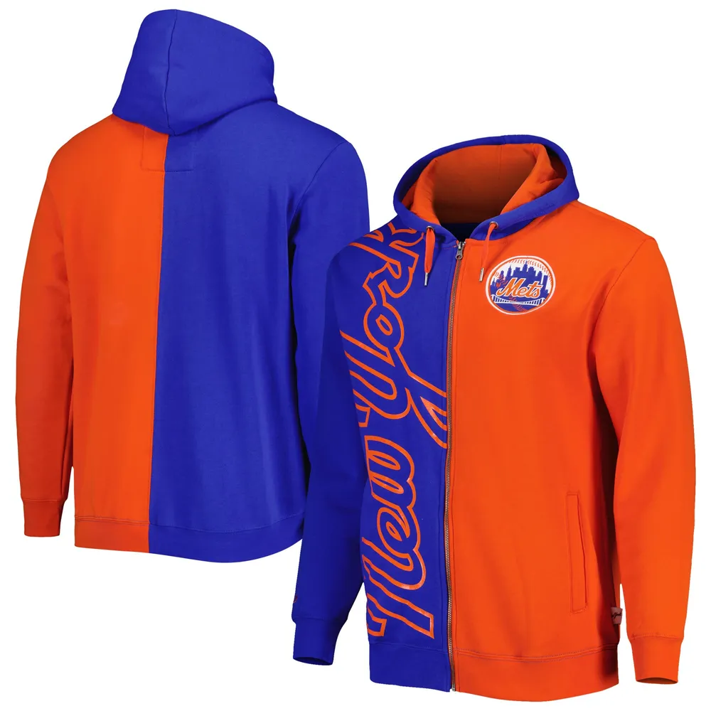 Sweat à capuche entièrement zippé en polaire des New York Mets Mitchell & Ness pour homme, bleu roi/orange