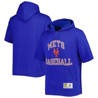 Men's Mitchell & Ness Royal New York Mets Cooperstown Collection Washed Fleece Pullover Short Sleeve Hoodie