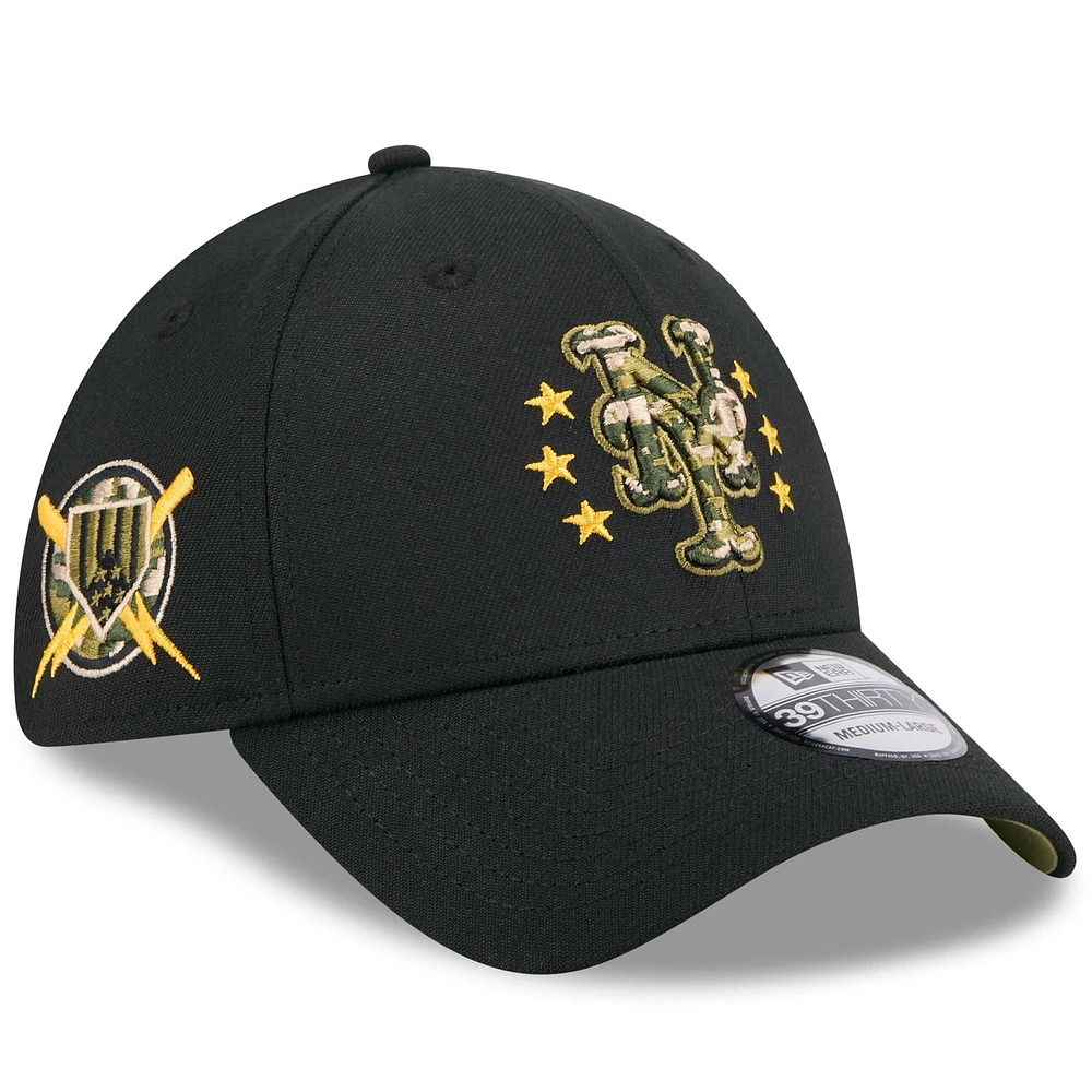 Casquette flexible 39THIRTY New Era York Mets 2024 pour hommes, Journée des forces armées, noire