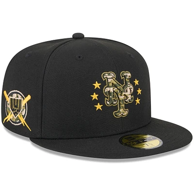 Casquette ajustée 59FIFTY sur le terrain pour la Journée des forces armées New York Mets 2024 Era noire homme