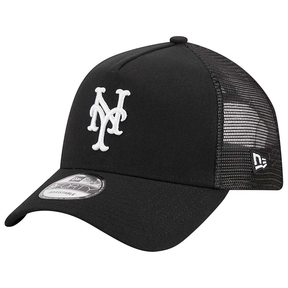 Casquette réglable noire New Era New York Mets A-Frame 9FORTY Trucker pour hommes