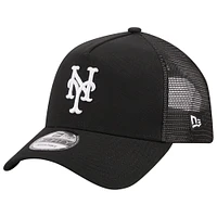 Casquette réglable noire New Era New York Mets A-Frame 9FORTY Trucker pour hommes