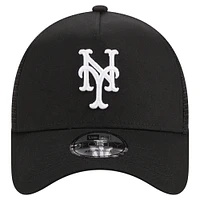 Casquette réglable noire New Era New York Mets A-Frame 9FORTY Trucker pour hommes