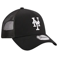 Casquette réglable noire New Era New York Mets A-Frame 9FORTY Trucker pour hommes