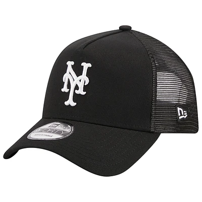 Casquette réglable noire New Era New York Mets A-Frame 9FORTY Trucker pour hommes