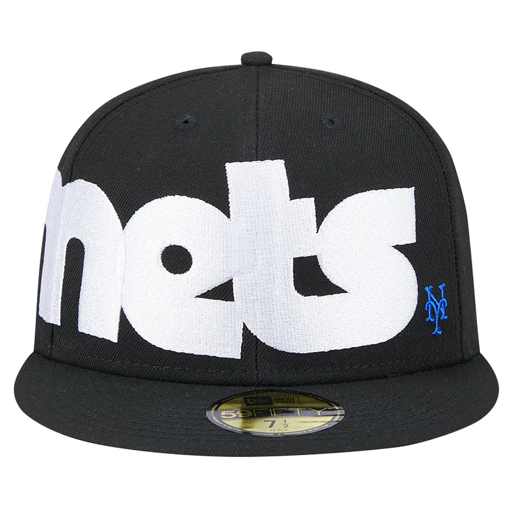 Casquette ajustée 59FIFTY à carreaux New Era pour hommes, noire, York Mets