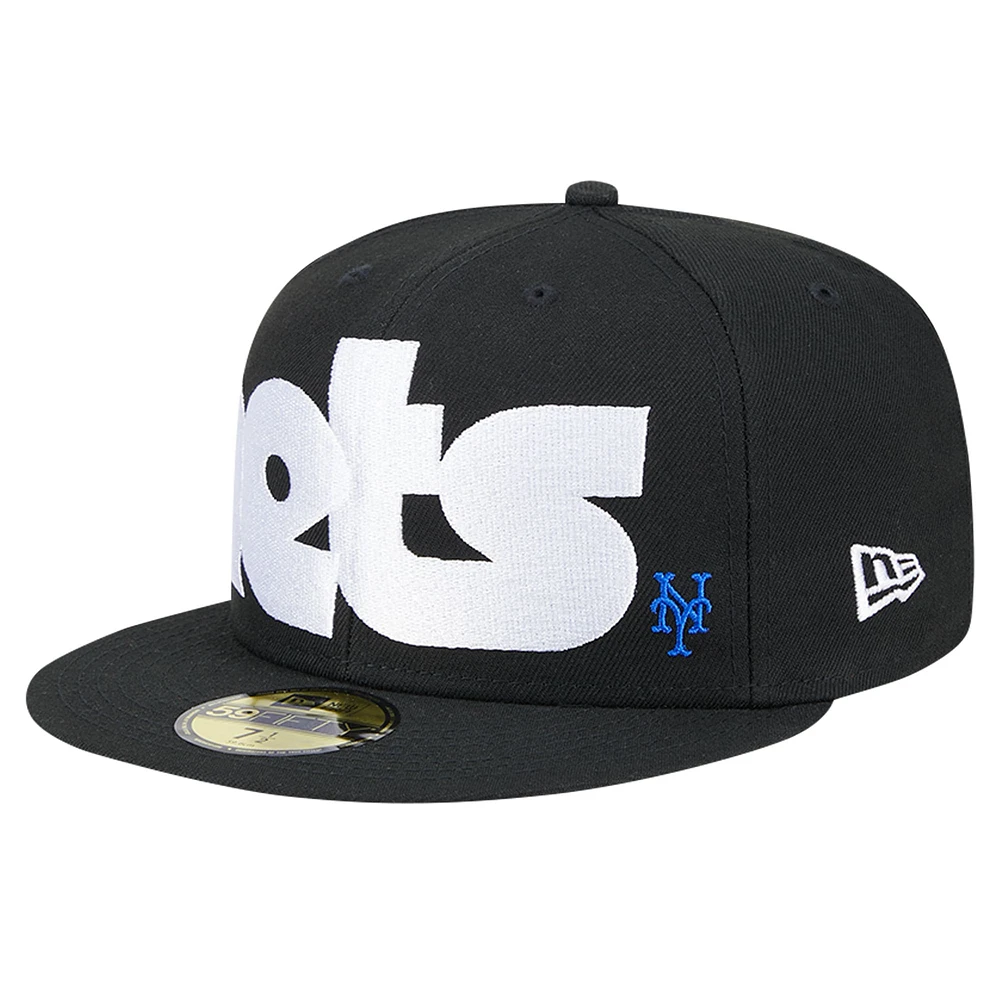 Casquette ajustée 59FIFTY à carreaux New Era pour hommes, noire, York Mets