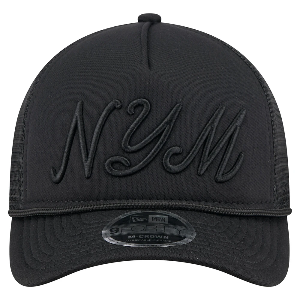 Men's New Era Black New York Mets City Initial 9FORTY A-Frame M-Crown Adjustable Trucker Hat