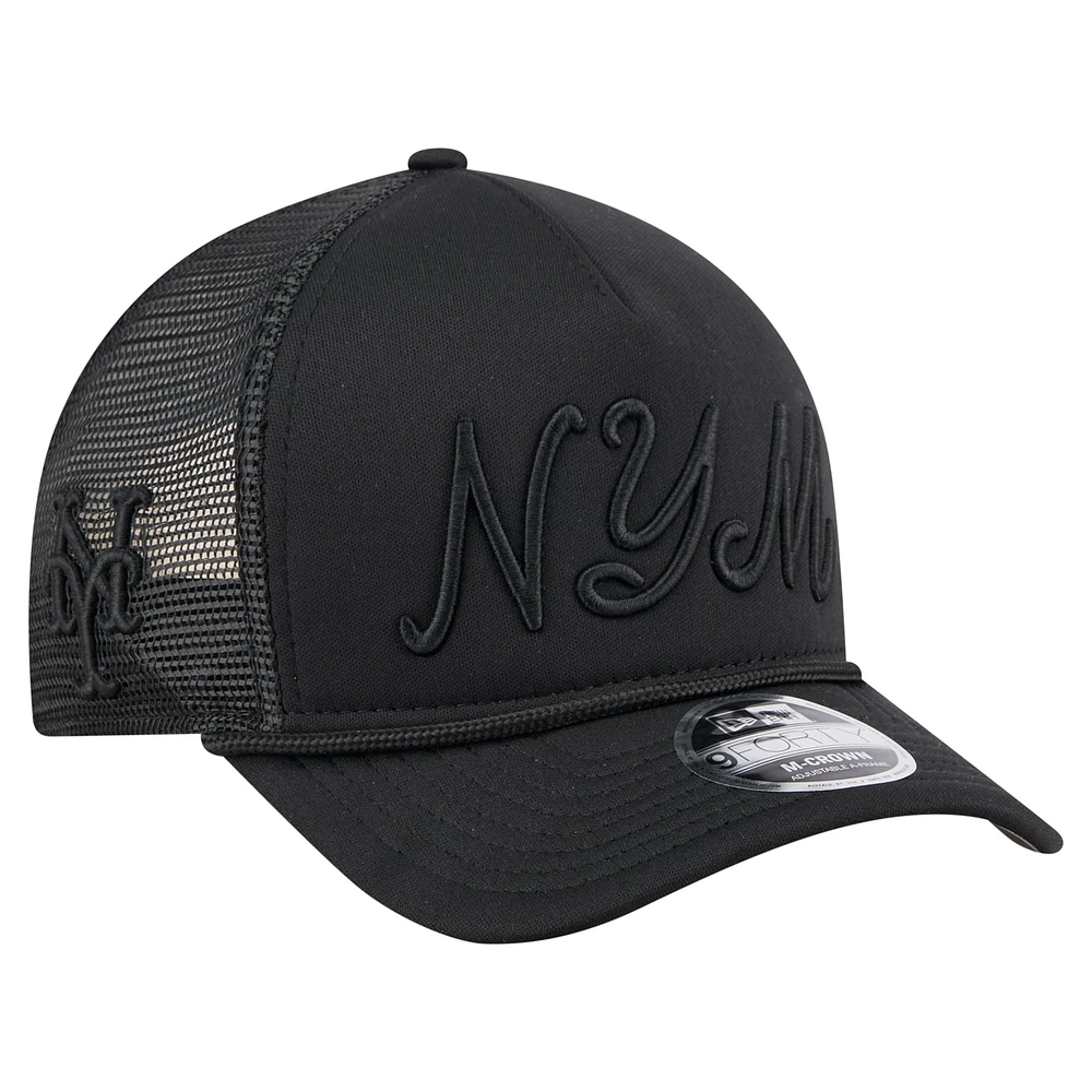 Men's New Era Black New York Mets City Initial 9FORTY A-Frame M-Crown Adjustable Trucker Hat