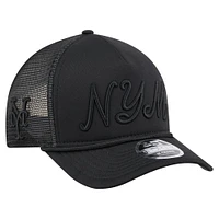 Men's New Era Black New York Mets City Initial 9FORTY A-Frame M-Crown Adjustable Trucker Hat