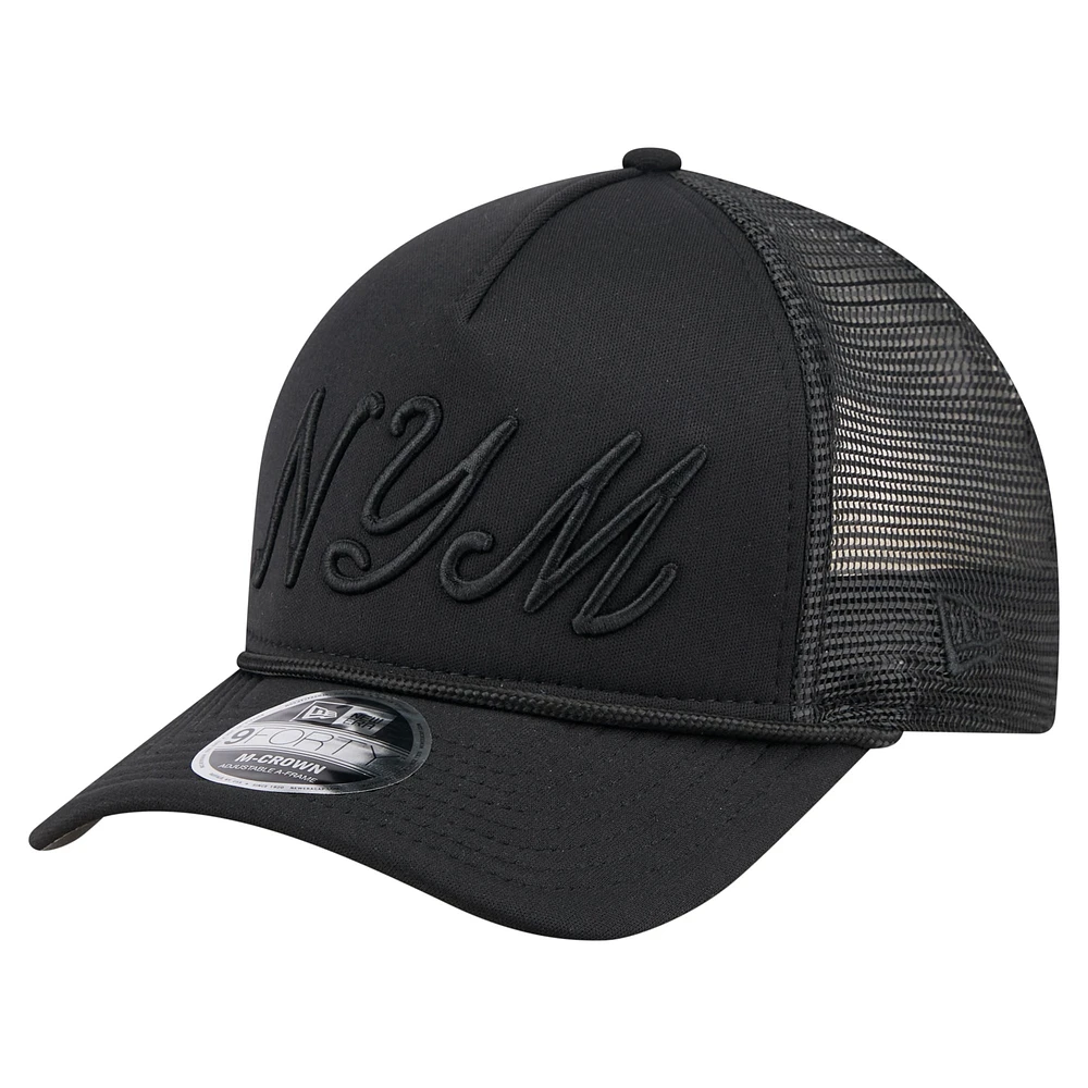 Men's New Era Black New York Mets City Initial 9FORTY A-Frame M-Crown Adjustable Trucker Hat