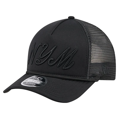 Men's New Era Black New York Mets City Initial 9FORTY A-Frame M-Crown Adjustable Trucker Hat
