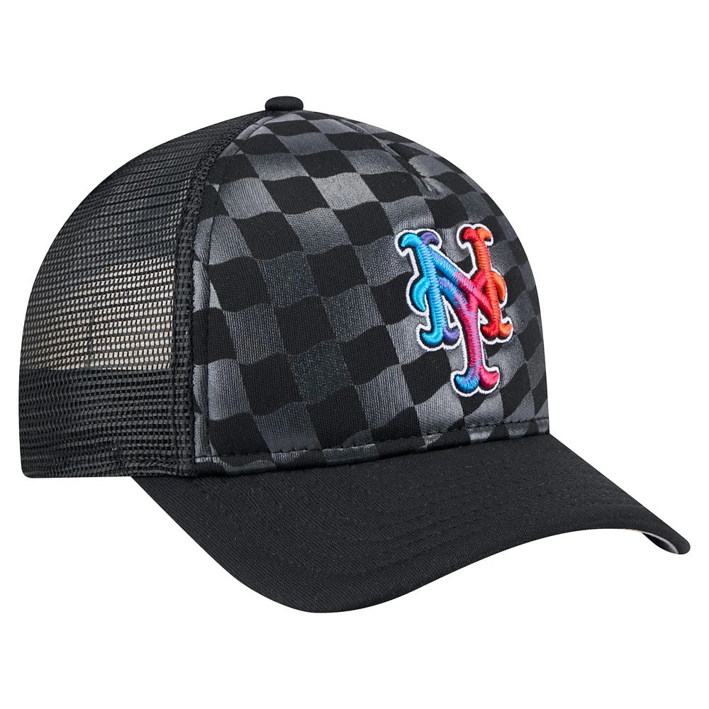 Men's New Era Black New York Mets Gradient 9FORTY A-Frame M-Crown Trucker Adjustable Hat
