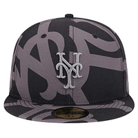 Men's New Era Black York Mets Logo Fracture 59FIFTY Fitted Hat