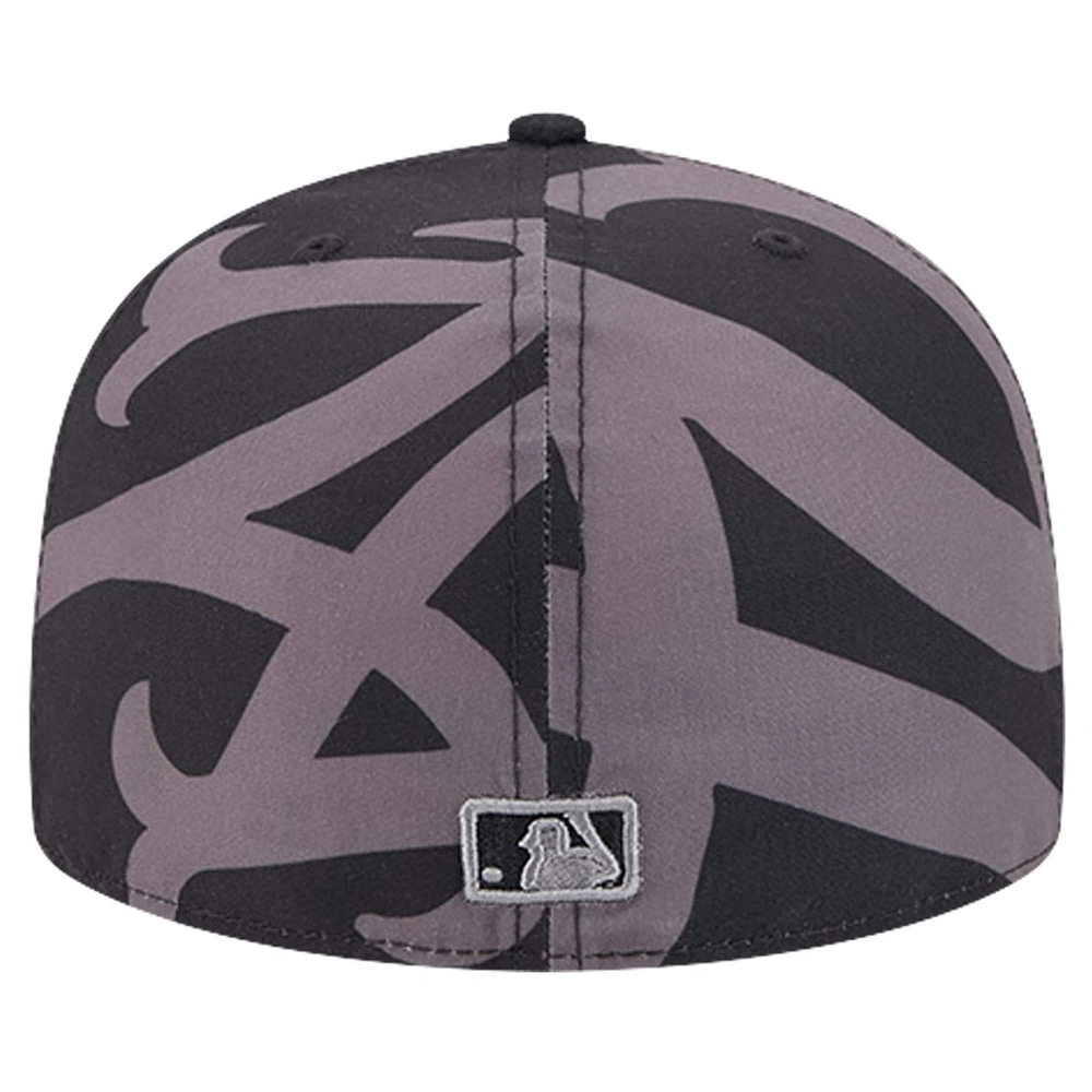 Casquette ajustée New Era noire avec logo Fracture 59FIFTY des Mets de York pour hommes