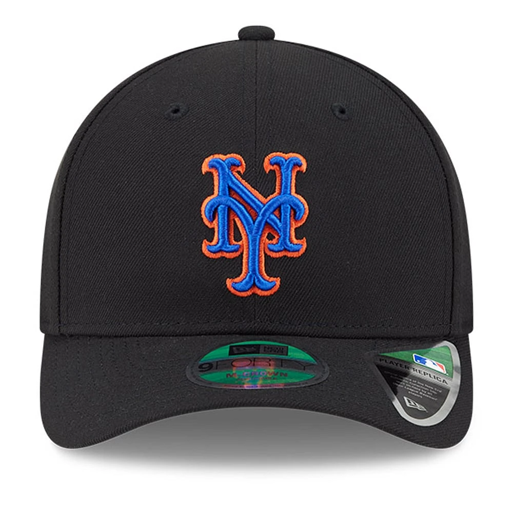 Casquette ajustable New Era noire New York Mets Player Replica 9FORTY pour homme