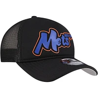 Men's New Era Black New York Mets Retro Bold A-Frame Trucker 9FORTY Adjustable Hat