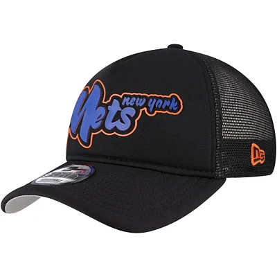 Men's New Era Black New York Mets Retro Bold A-Frame Trucker 9FORTY Adjustable Hat