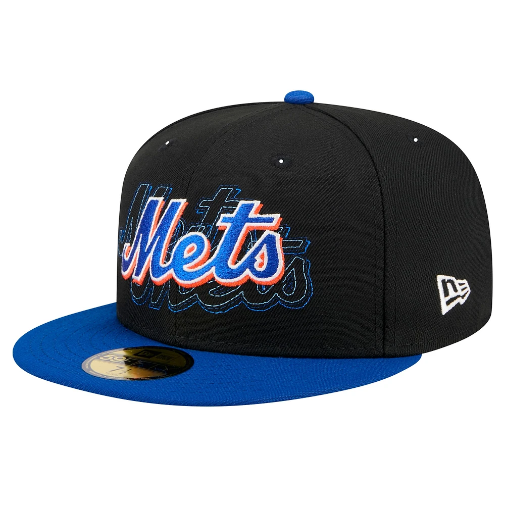 Casquette ajustée 59FIFTY Shadow Stitch New Era noire pour homme des Mets de York