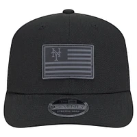 Casquette extensible New Era noire New York Mets 9SEVENTY pour homme avec drapeau ton sur ton