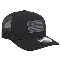 Casquette extensible New Era noire New York Mets 9SEVENTY pour homme avec drapeau ton sur ton