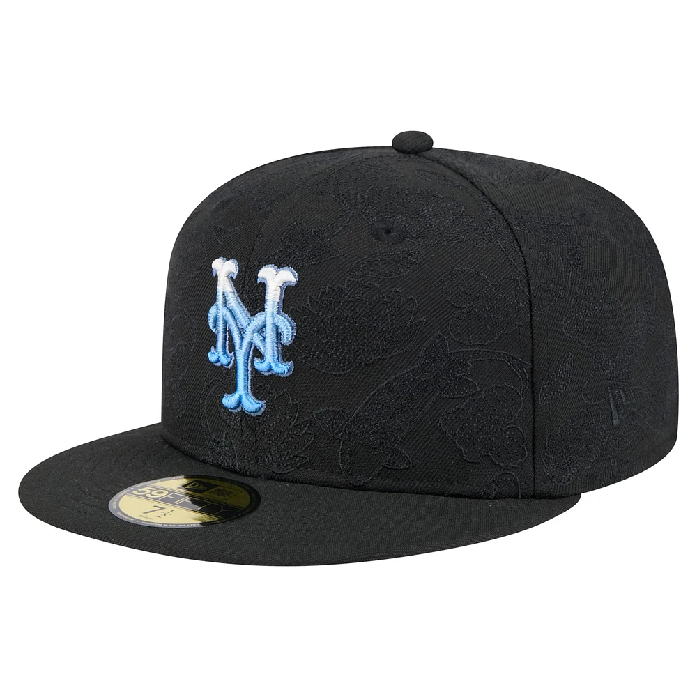Men's New Era Black York Mets Tonal Koi 59FIFTY Fitted Hat
