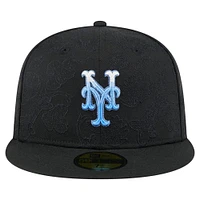 Men's New Era Black York Mets Tonal Koi 59FIFTY Fitted Hat
