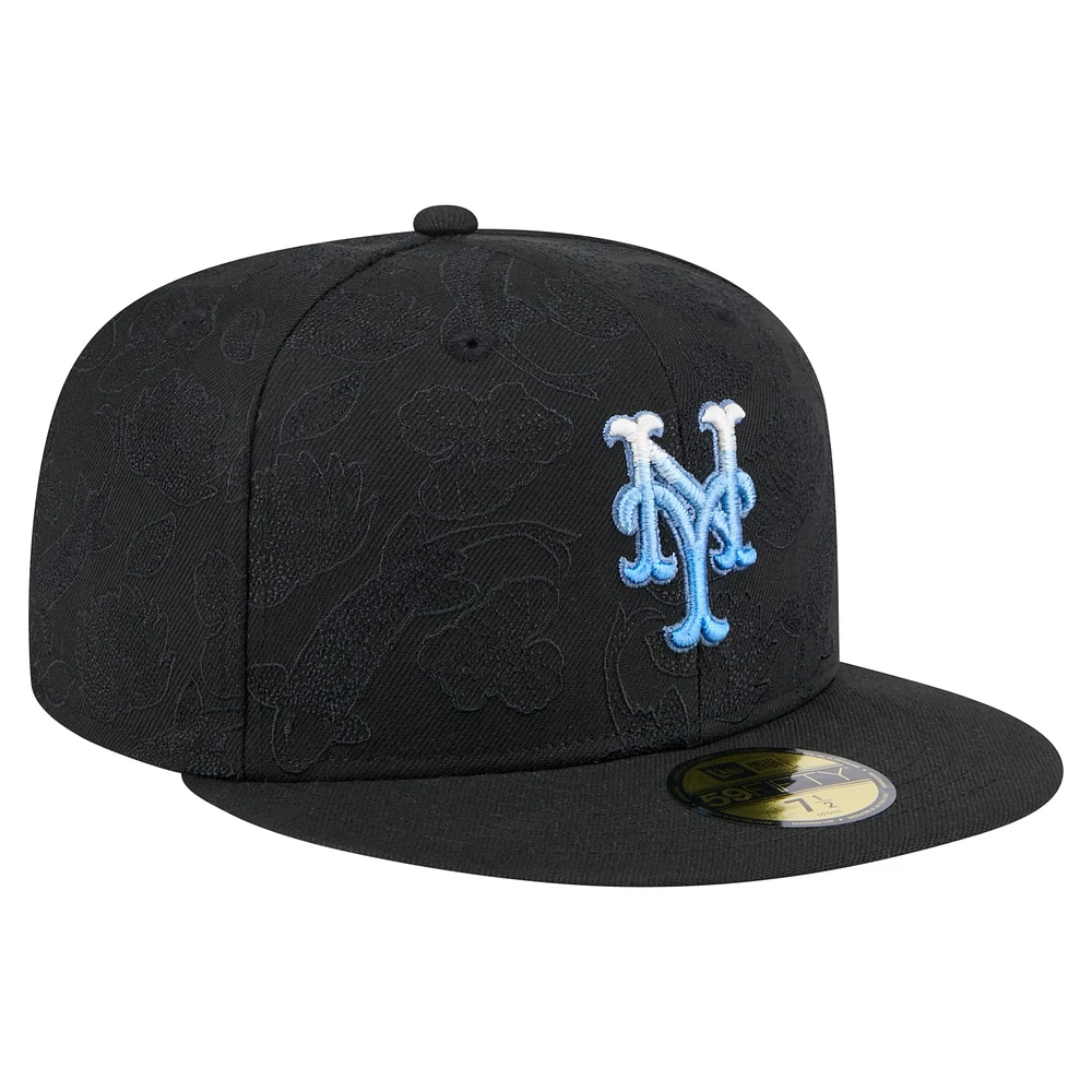 Men's New Era Black York Mets Tonal Koi 59FIFTY Fitted Hat