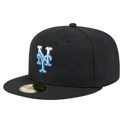 Men's New Era Black York Mets Tonal Koi 59FIFTY Fitted Hat