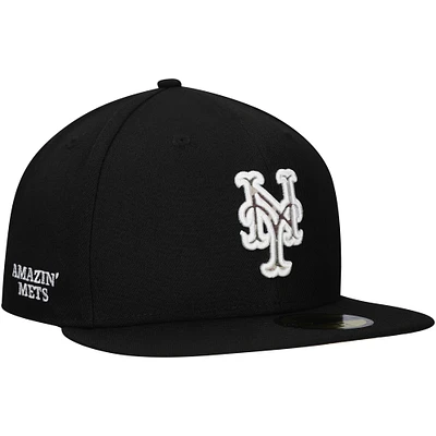 Casquette ajustée 59FIFTY noire New Era pour hommes des Mets de York Troop Chant Camo Undervisor