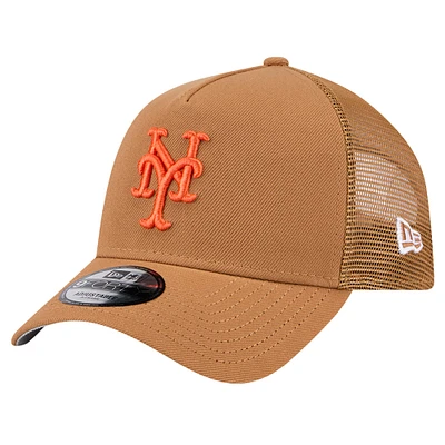 Men's New Era Brown New York Mets A-Frame Trucker 9FORTY Adjustable Hat