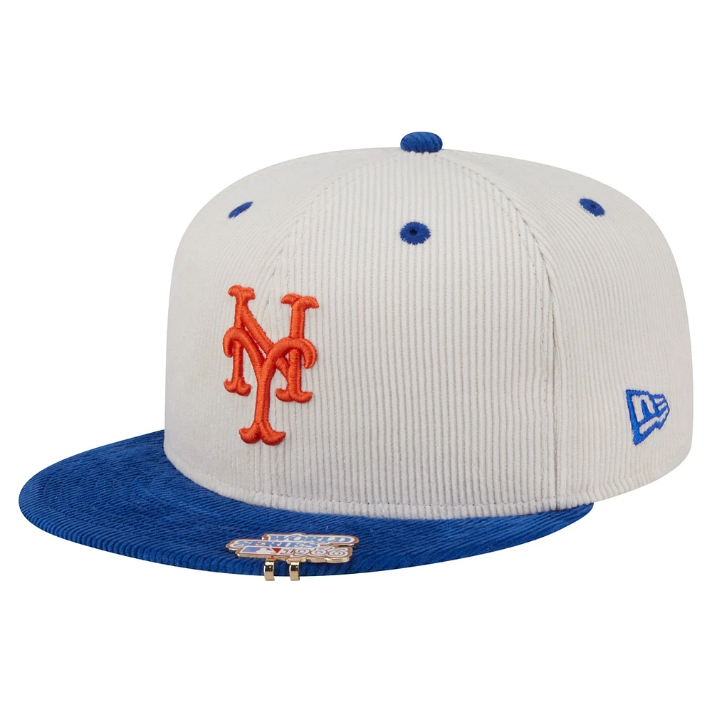 Men's New Era Cream/Royal York Mets Two-Tone Corduroy 59FIFTY Fitted Hat