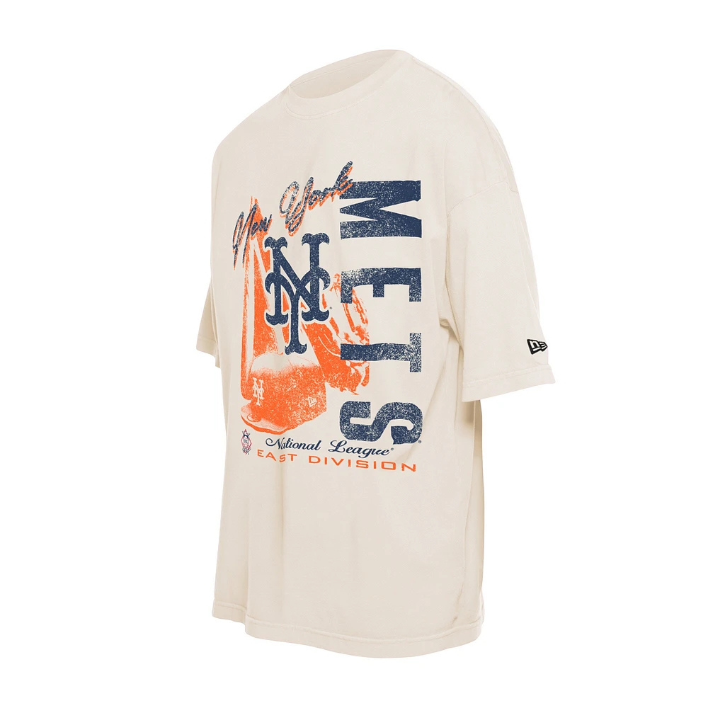T-shirt surdimensionné à imprimé vieilli New York Mets Cooperstown collection pour homme de la Era Cream