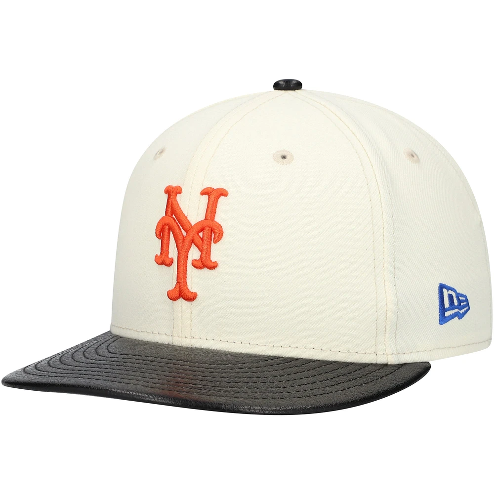 Men's New Era Cream York Mets Game Night Leather Visor 59FIFTY Fitted Hat