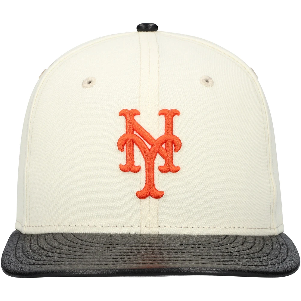 Men's New Era Cream York Mets Game Night Leather Visor 59FIFTY Fitted Hat