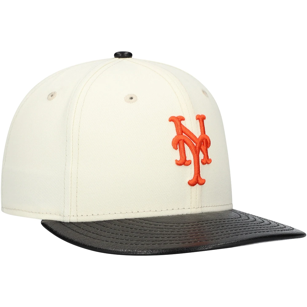 Men's New Era Cream York Mets Game Night Leather Visor 59FIFTY Fitted Hat